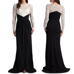 Tadashi Shoji Betton Contrast Illusion Evening Gown Ivory Black Size 6